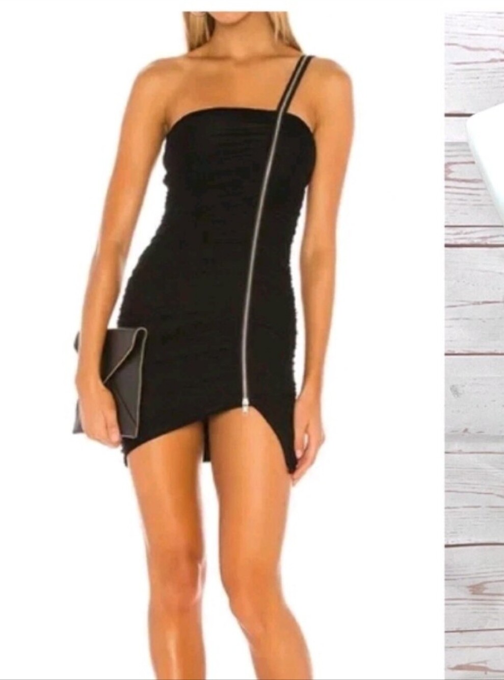 Michael Costello Revolve Asymmetrical HaileyBlack One-Shoulder Zipper Mini Dress
